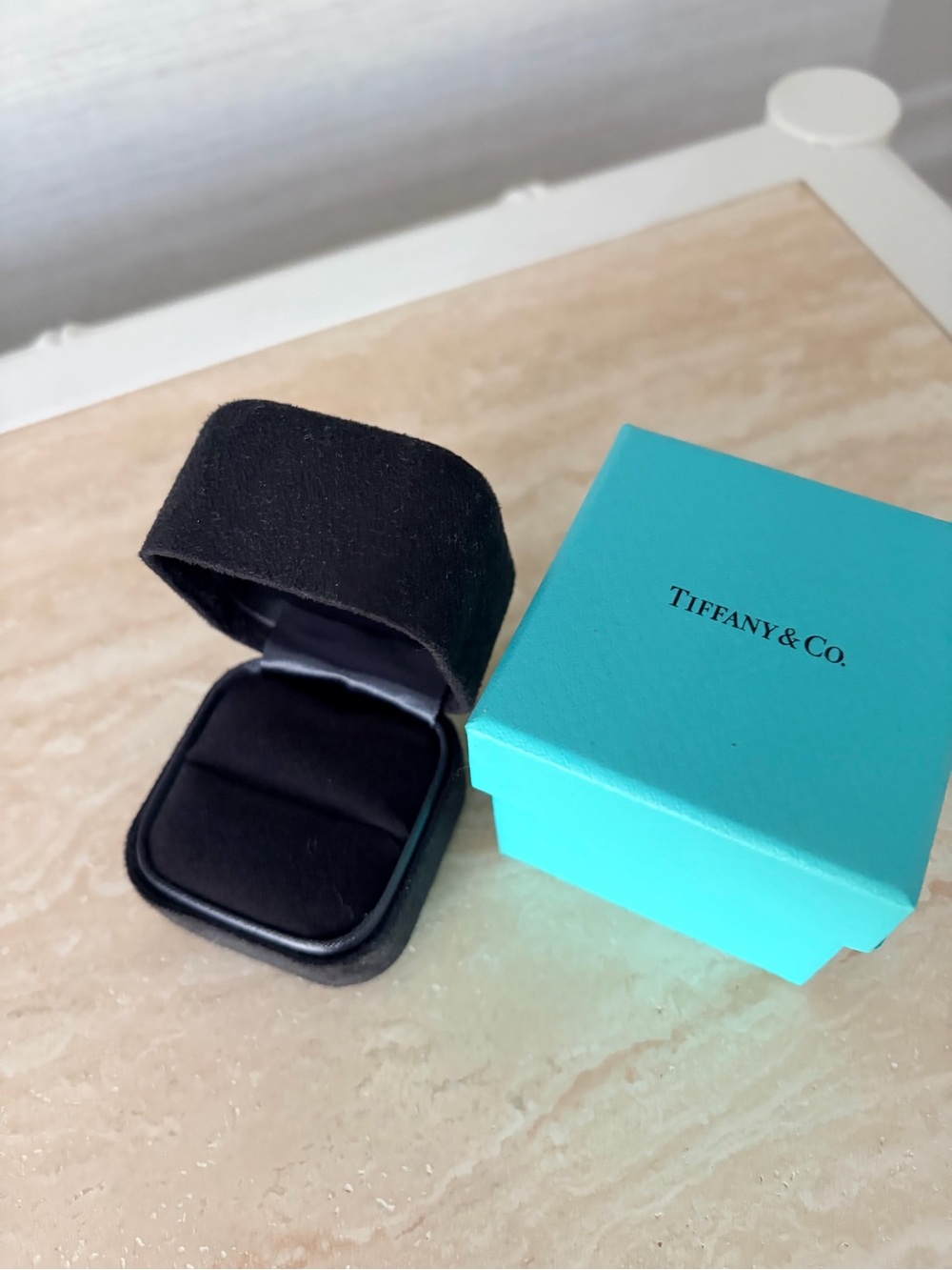 Tiffany & Co. Ring Jewelry Box Black Velvet w/ Tiffany Blue Outer Box